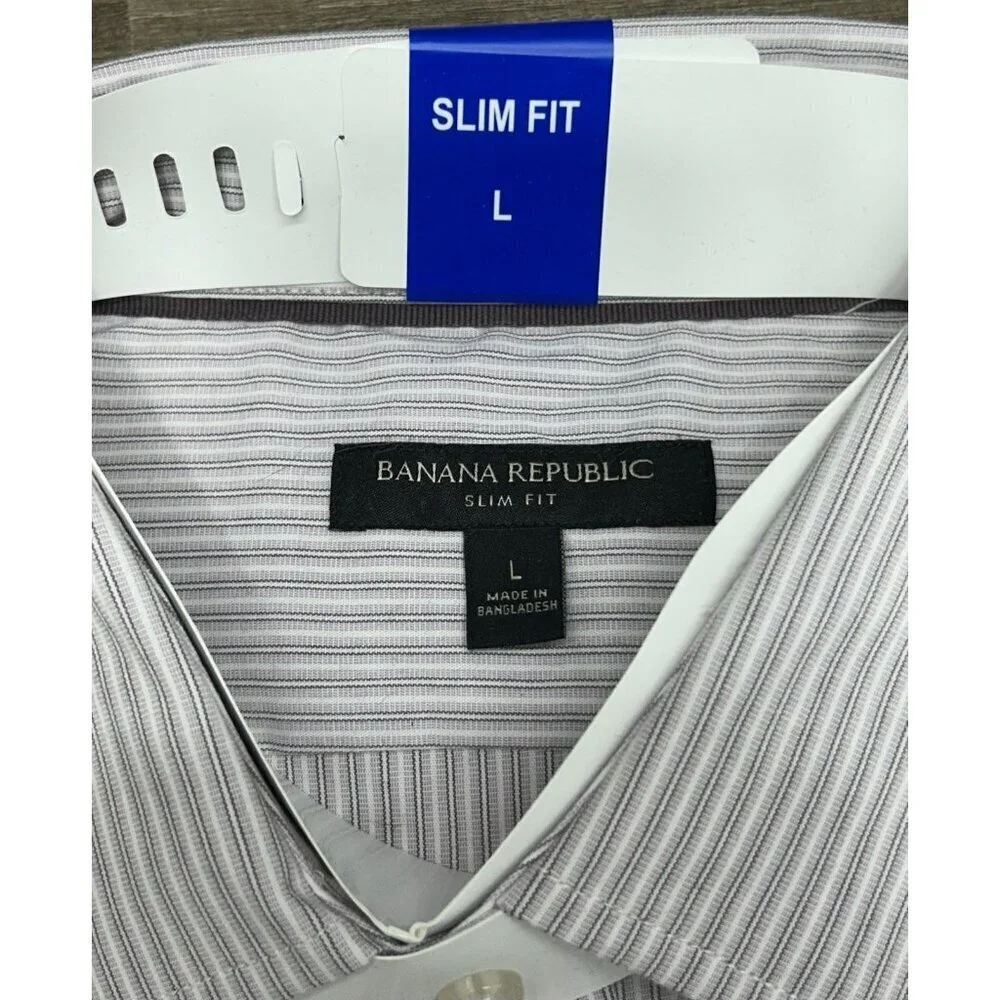 Banana Republic Long Sleeve Mens Button Up Shirt Large Stripe Purple Stretch NWT
